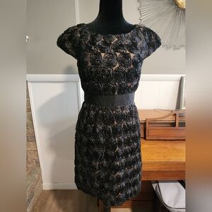 Elegant Black Rose Embellished Midi Dress